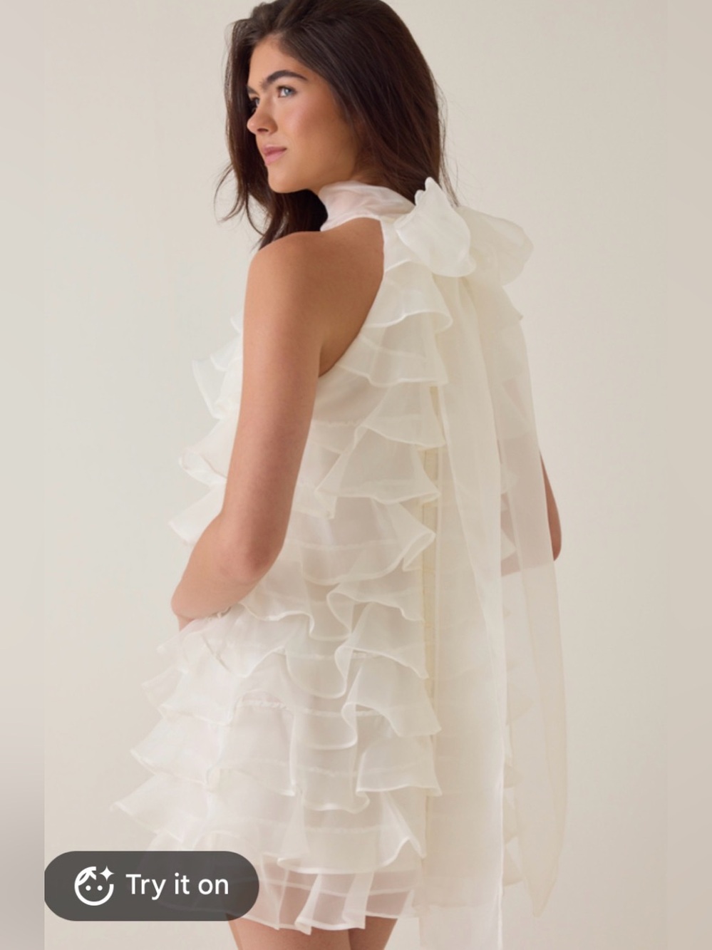 Altar'd State Ivory Ruffle Halter Mini Dress - Picture 3 of 7